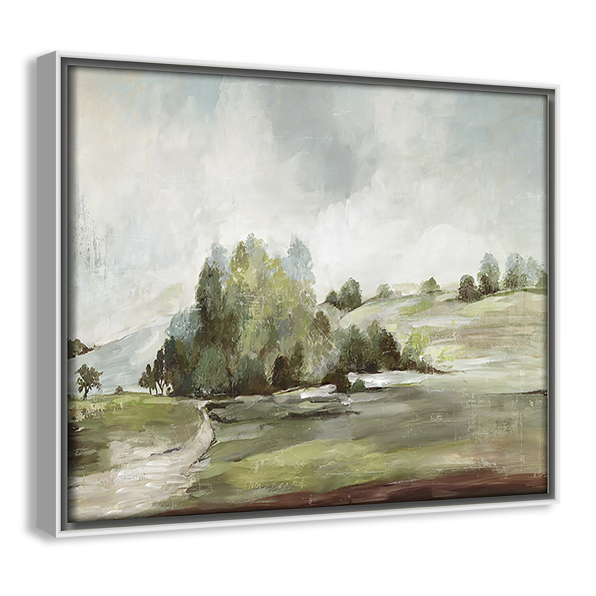 Green Country Road by Allison Pearce - Floater Frame Print on Canvas, White, 9.5" H x 11.5" W