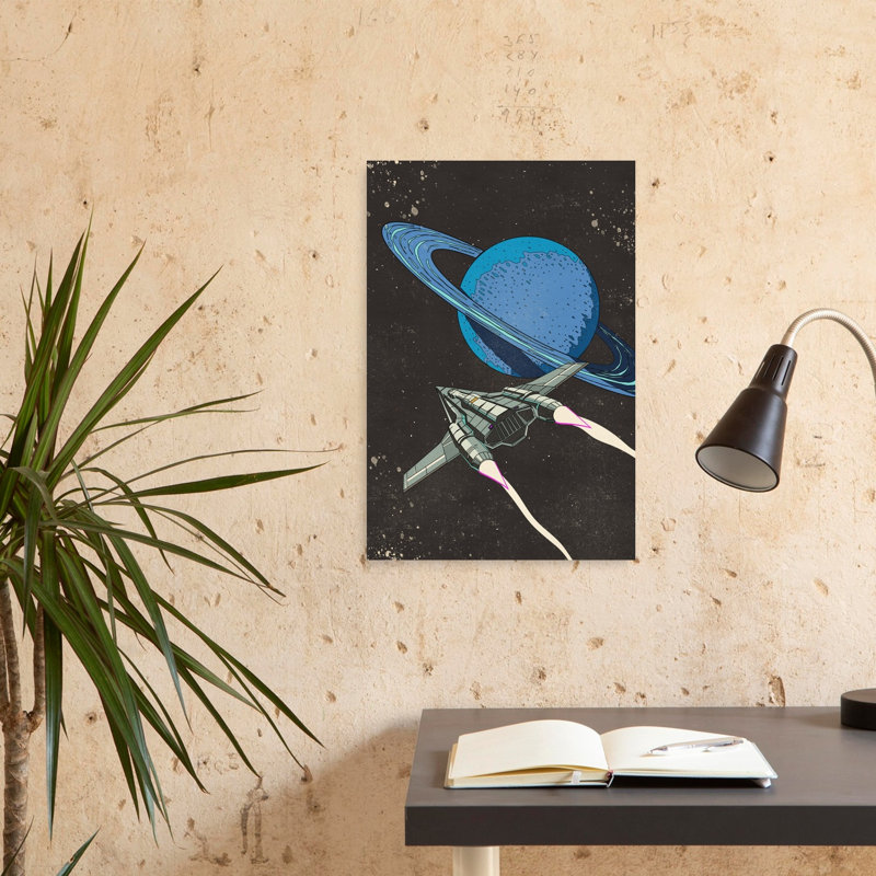 Exploration de la planète annelée, paysage abstrait rétro, reproduction d'art murale, H 24 po x l 16 po