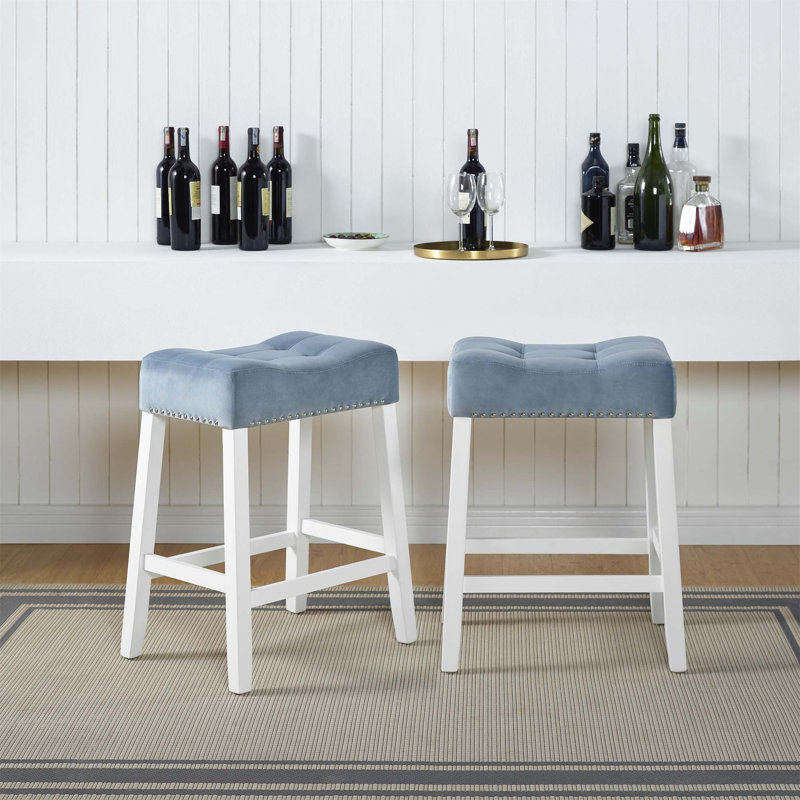 Ensemble de 2 tabourets en velours à hauteur de comptoir avec sièges capitonnés, Bleu