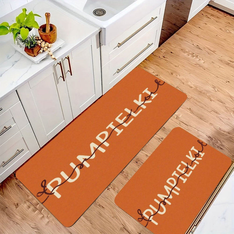 Ensemble de 2 tapis de cuisine orange typographie artistique, Orange abstrait