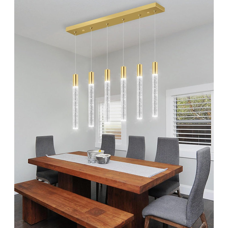 Lustre rectangulaire moderne 6 lumières Glam, Doré