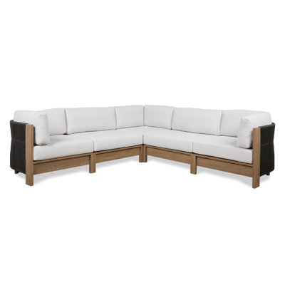 Stratton Outdoor 5-Piece Modular Patio Sectional In Beechwood With Sunbrella Cushions By Real Flame