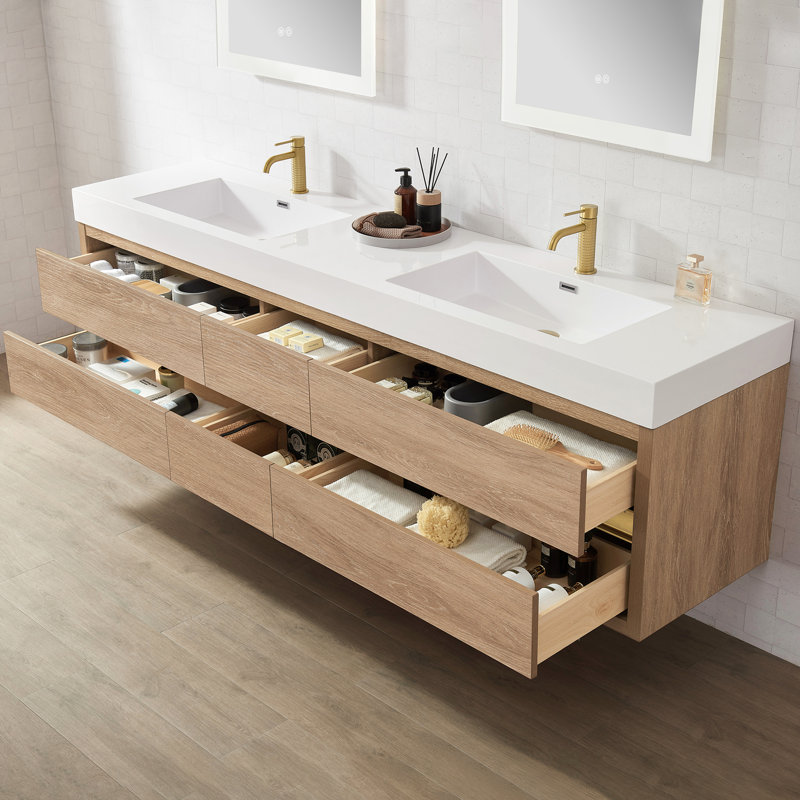 Meuble-lavabo à double cuve en chêne nord-américain avec plateau en composite Beira