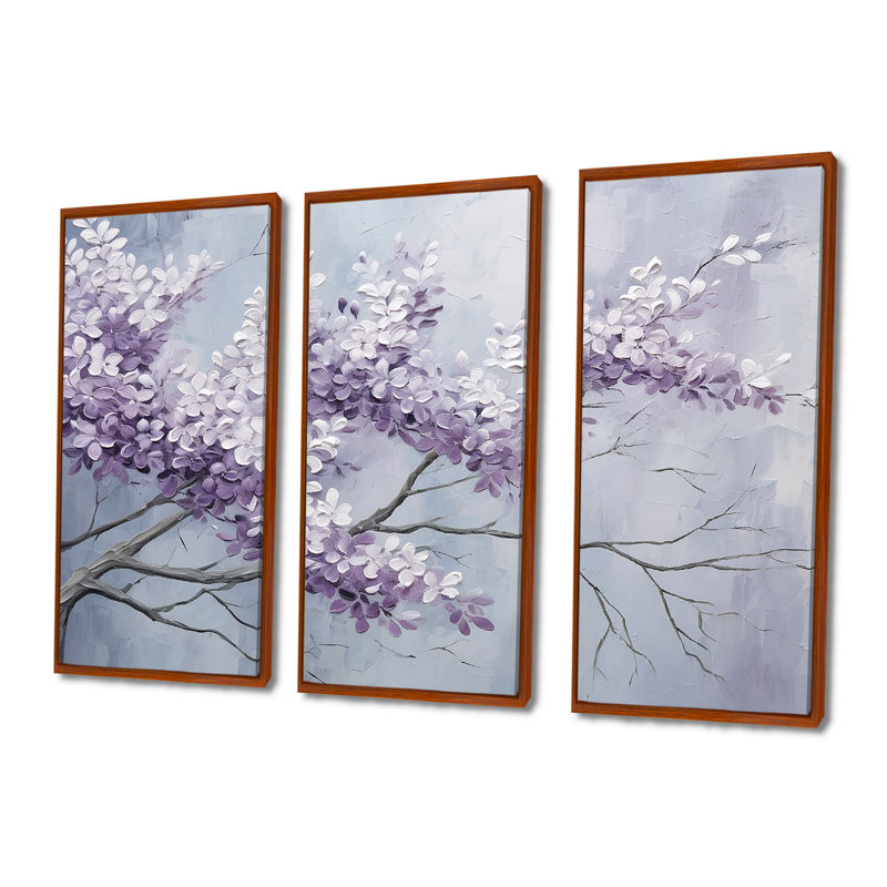 Ensemble d'art mural Maumelle - Lilas, H 40 po x l 60 po x P 1 po, Cadre flottant brun