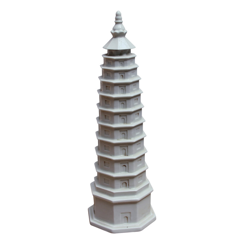 Lily's Living 16"H Off-White Porcelain Pagoda, Decorative Oriental Figurine, Home Décor Collectible
