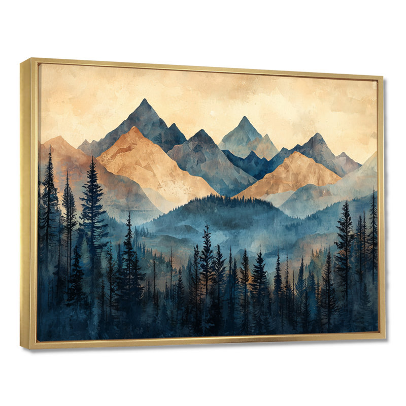 «Gintaris Mountain Forest Pine Tree Roots V», art mural montagnes, H 30 po x l 40 po, Reproduction avec cadre flottant, Doré