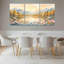 Ensemble de 3 tableaux sur toile tendue représentant un paysage d'automne avec montagnes, lac et nénuphars-274259708