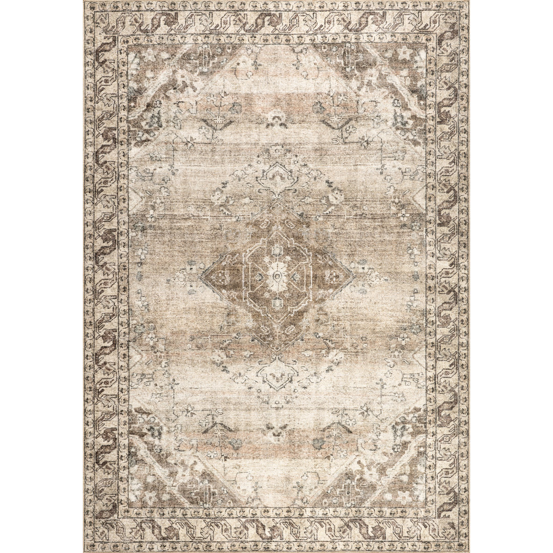 Jeccica Distressed Vintage Medallion Jute Blend Polyester Area Rug Bungalow Rose Rug 
