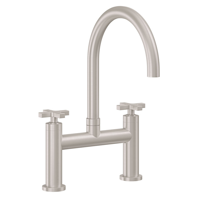 Bridge Kitchen Faucet With Sidespray - Arc Spout, Polished Nickel, Without Side Spray, 45 Series Cross Handle