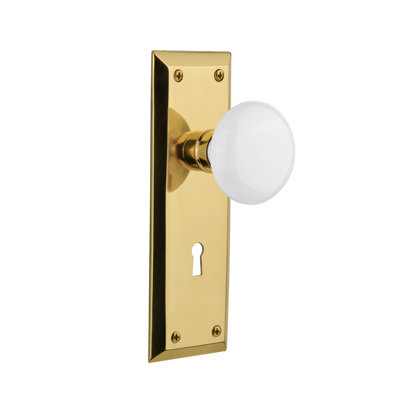 New York Plate with Decorative Keyhole and White Porcelain Door Knob