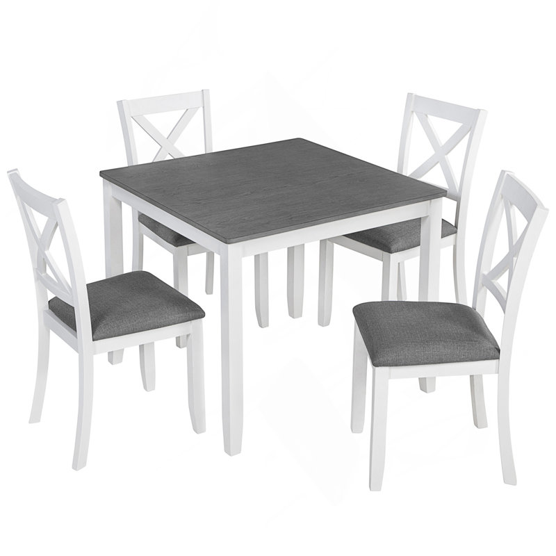 Ensemble de salle à manger 5 pièces en bois moderne pour 4 avec un design peu encombrant et une fabrication durable., Blanc