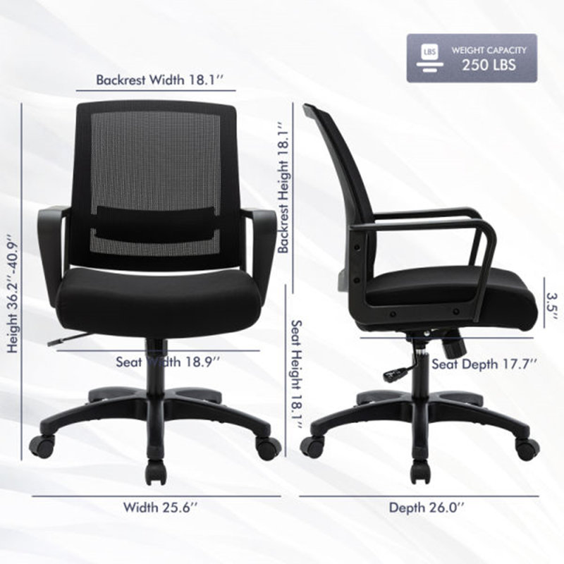 Chaise de travail en filet avec accoudoirs noir