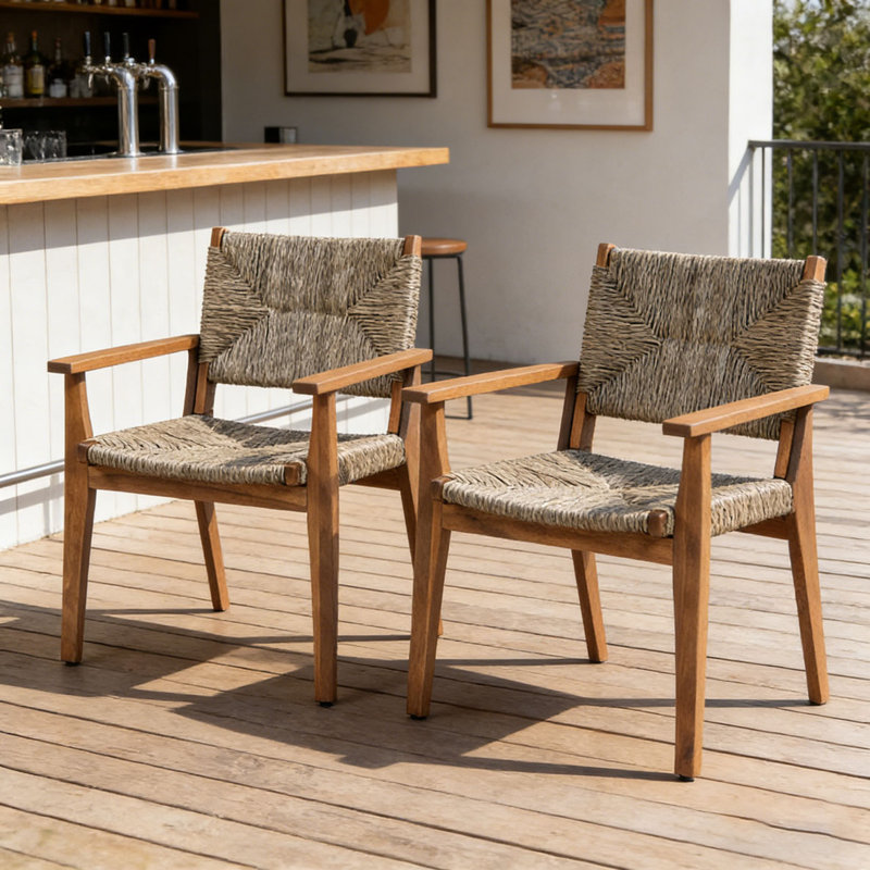 Chaise de salle à manger d'extérieur durable avec structure en bois d'acacia, Brun