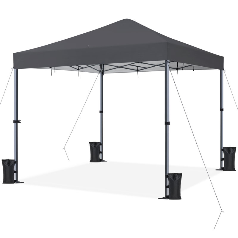 Metal Pop-Up Canopy with One-Push-To-Lock Setup Mechanism, Dark Gray, 12' W x 12' D