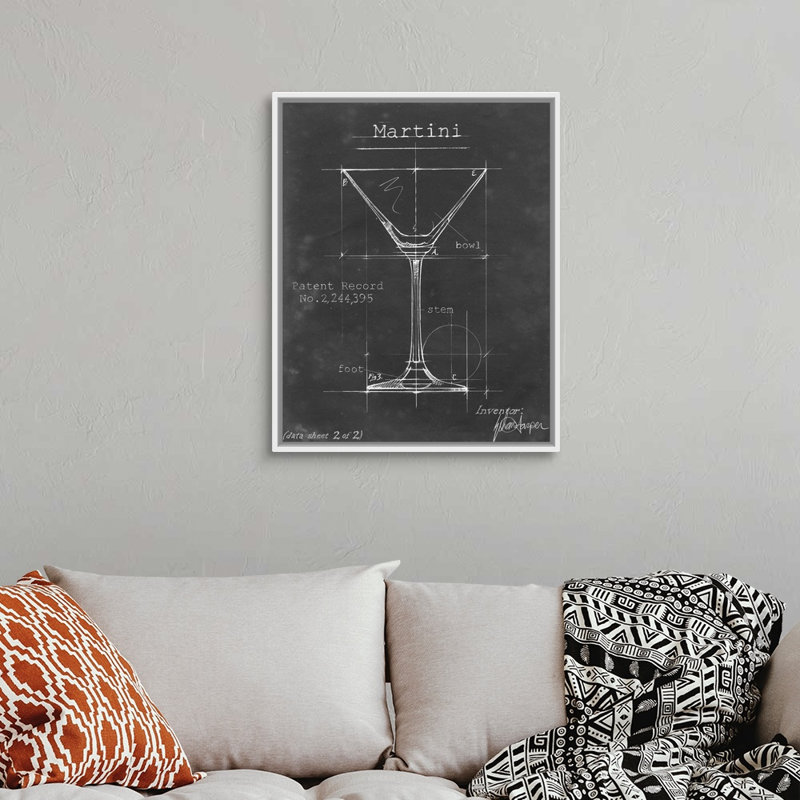 Barware Blueprint V - Reproduction d'art graphique sur toile, H 31,7 po x l 25,7 po x P 1,75 po, Cadre flottant blanc