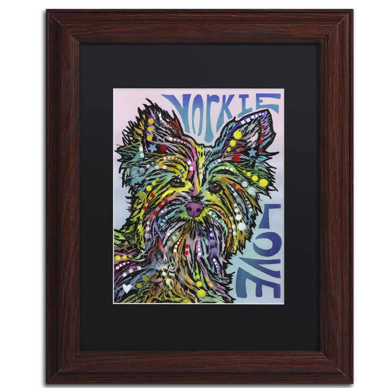 « yorkie luv », impression sur toile encadrée, H 14 po x l 11 po x P 0,5 po, Noir, Encadrement brun