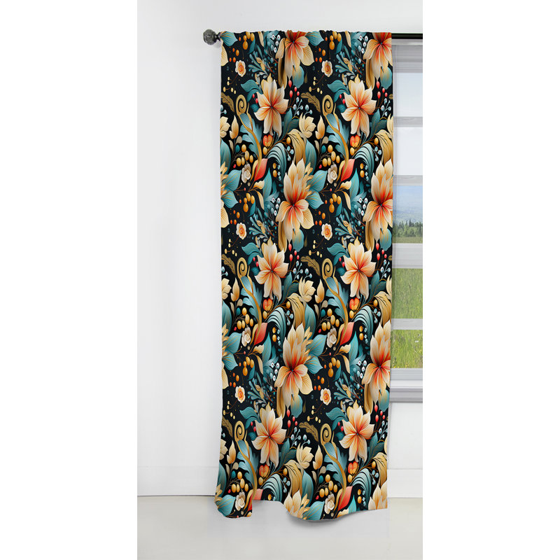Volant floral rétro motif cachemire rétro - 1 panneau, L 52 po x L 90 po