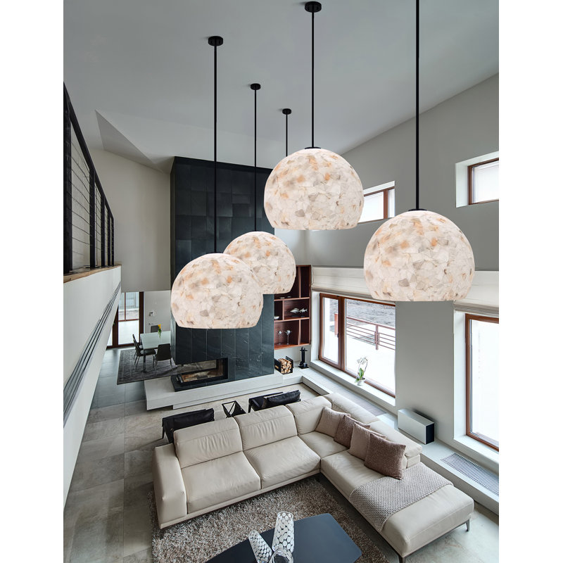 Roches d'albâtre! - Luminaire suspendu 1 lumière Globe, H 14,5 po x l 17 po x P 17 po, Noir mat