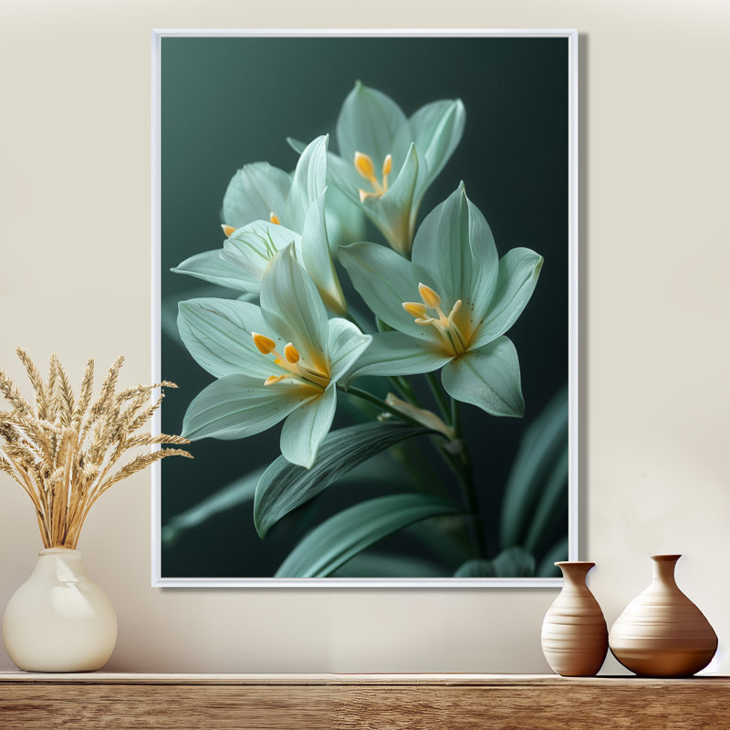 Emblème éthéré, photo d'orchidées vertes, impression d'art mural, H 16 po x l 32 po, Cadre flottant blanc