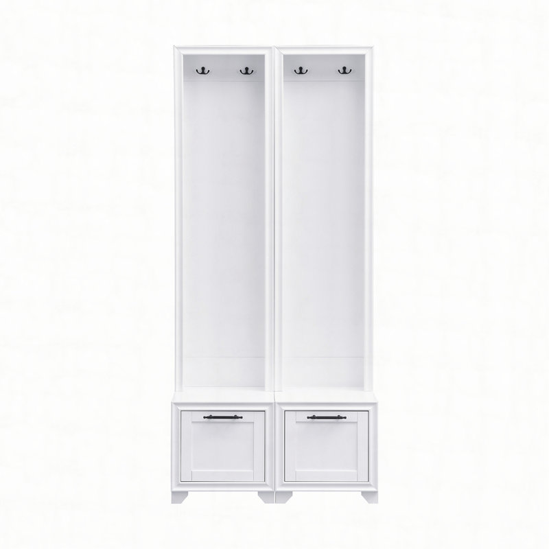 Elegant Free Standing Hall Tree Set of 2, Multifunctional 3-IN-1 Entryway Coat Rack with Retro Handles, Seating Bench with Storage Drawers for Hallway, Living Room, 31.4"W*70.8"H