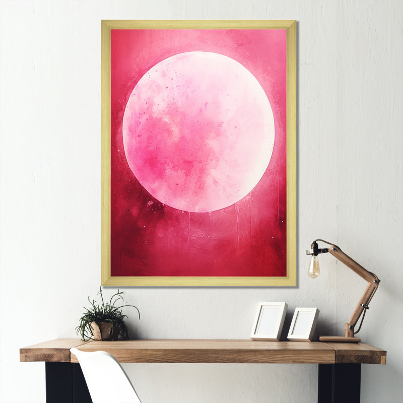 Système solaire au mercure magenta sur toile, Cadre doré simple, H 32 po x l 16 po x P 1 po