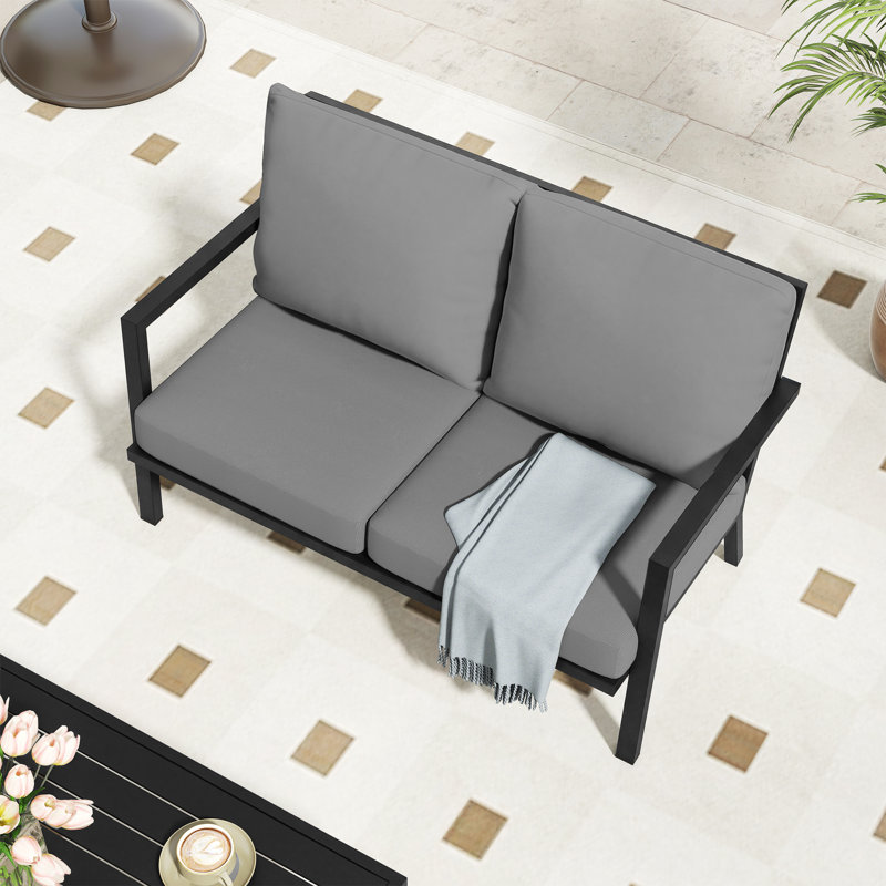 Causeuse d'extérieur en aluminium 1 pièce avec coussins gris Heim, Gris