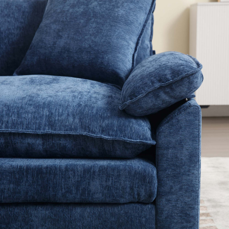 Fauteuil d'appoint moderne avec repose-pieds en chenille, Chenille bleu