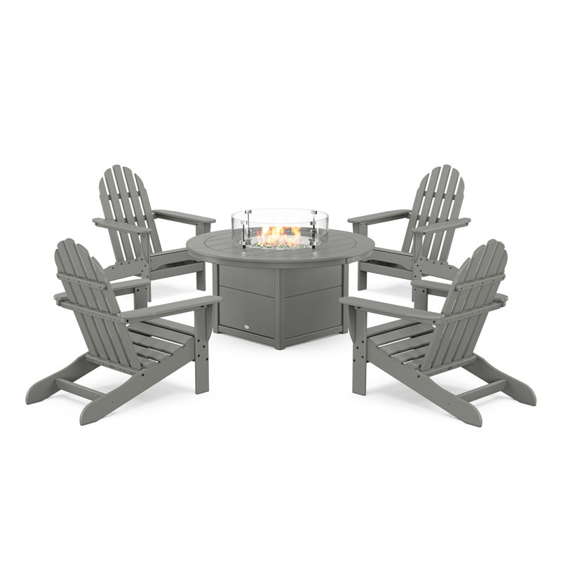 Classic Adirondack 5-Piece Conversation Set with Fire Pit Table, Slate Gray