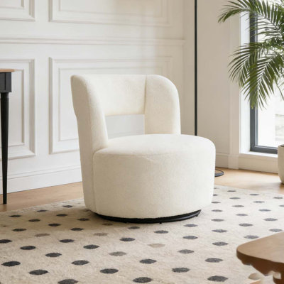 Fauteuil demi-tonneau pivotant avec tissu en peluche doux