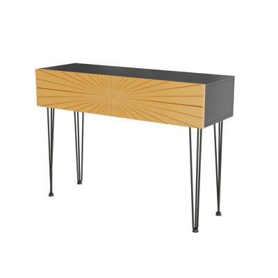 Mordern Farmhouse Wood 39.4" Console Table -  Black & Gold With 2 Drawers And Storage For Entryway