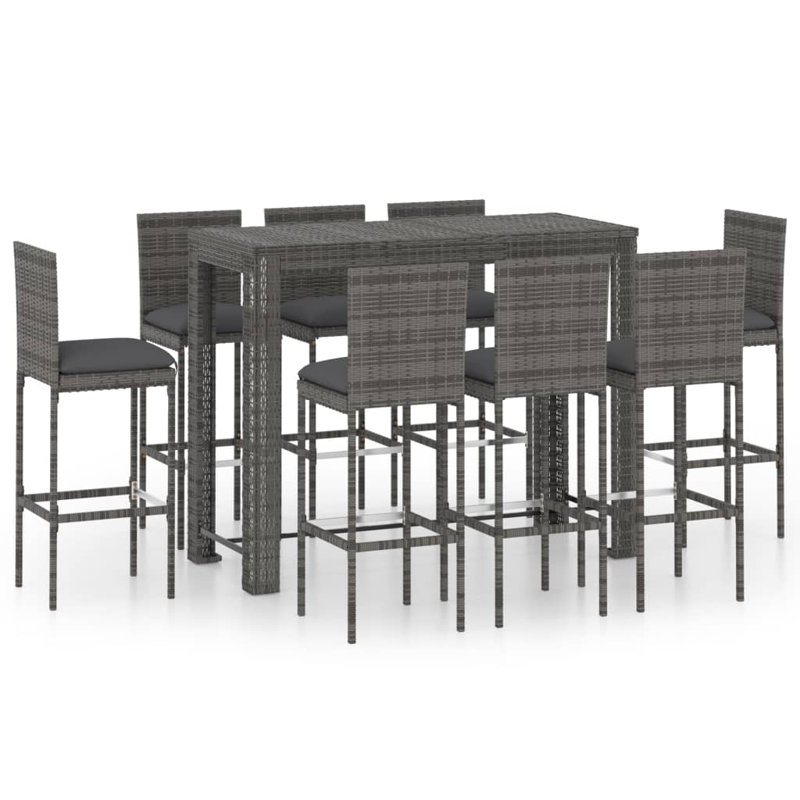 Ensemble de bar d'extérieur 9 pièces avec coussins anthracite Vidaxl, Structure grise / coussin anthracite