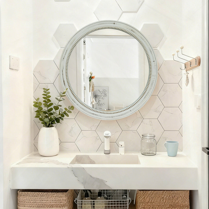 Miroir mural vieilli en perles vieilli, Argent antique