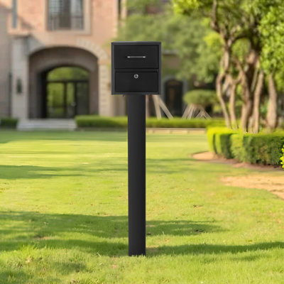 Mailbox Post In-Ground Steel Mailbox Post Kit with Plate 43 in Black