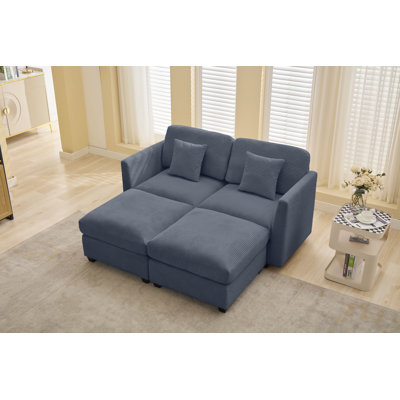 Nicholson 4-Piece Corduroy Modular Sleeper Loveseat with Ottomans 