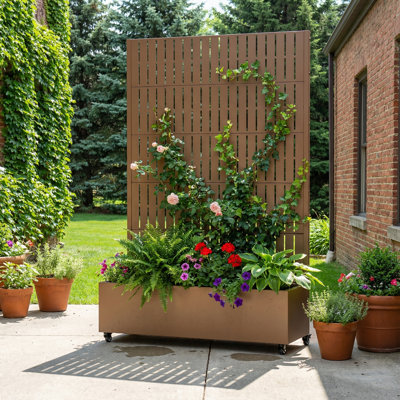 Metal Planter Box with Trellis with Wheels