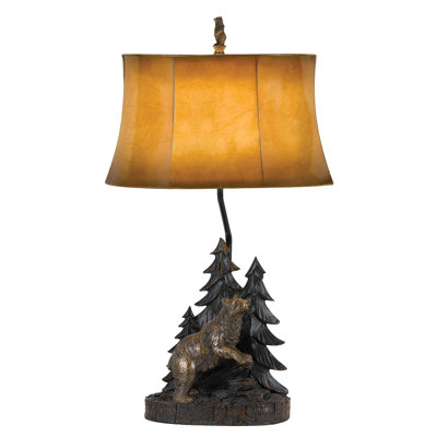 Lampe de table Forest en résine avec abat-jour en similicuir 150W 3 voies H 32 "