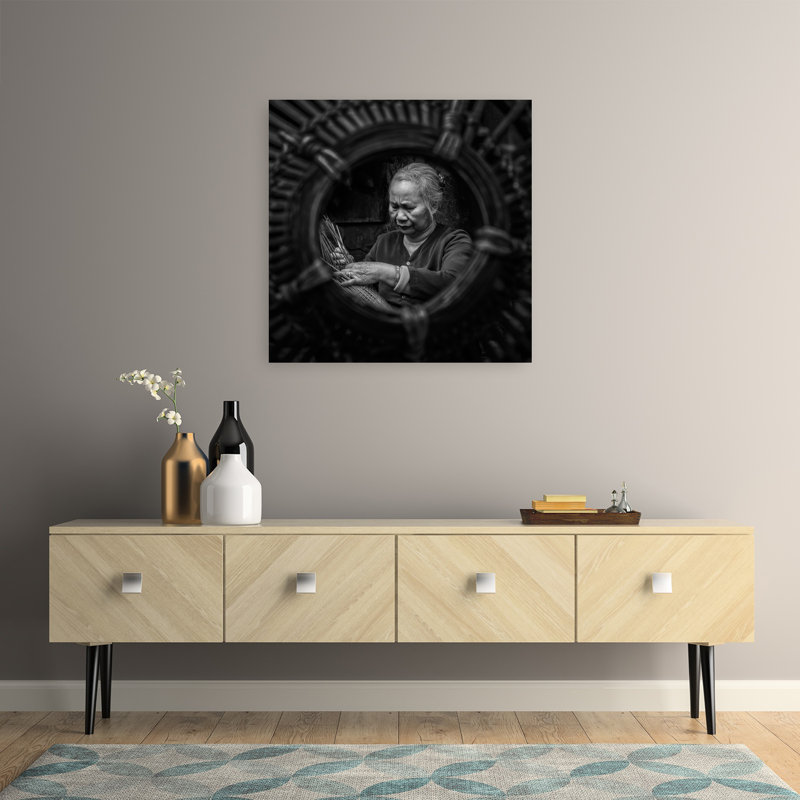 Art mural vieilli, panier de tissage traditionnel, H 32 po x l 32 po