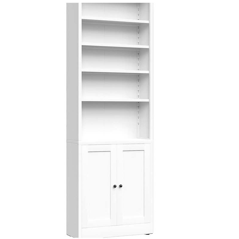 Metal Bookcase, 71 Inch Tall 5-Tier Bookshelf with Door, Industrial White Bookshelf with Adjustable Shelves