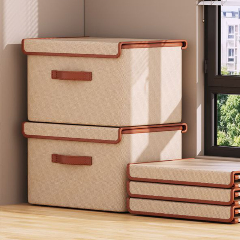 2 Pack Storage Bins With Lids, Collapsible Closet Organizer Container, Fabric Organizer Box With Handles, Decorative Storage Boxes With Lids For Organizing Clothes, Blanket, White, Extra Large