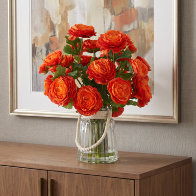 Ranunculus Fall Arrangement in a Glass Vase with Rope Accent