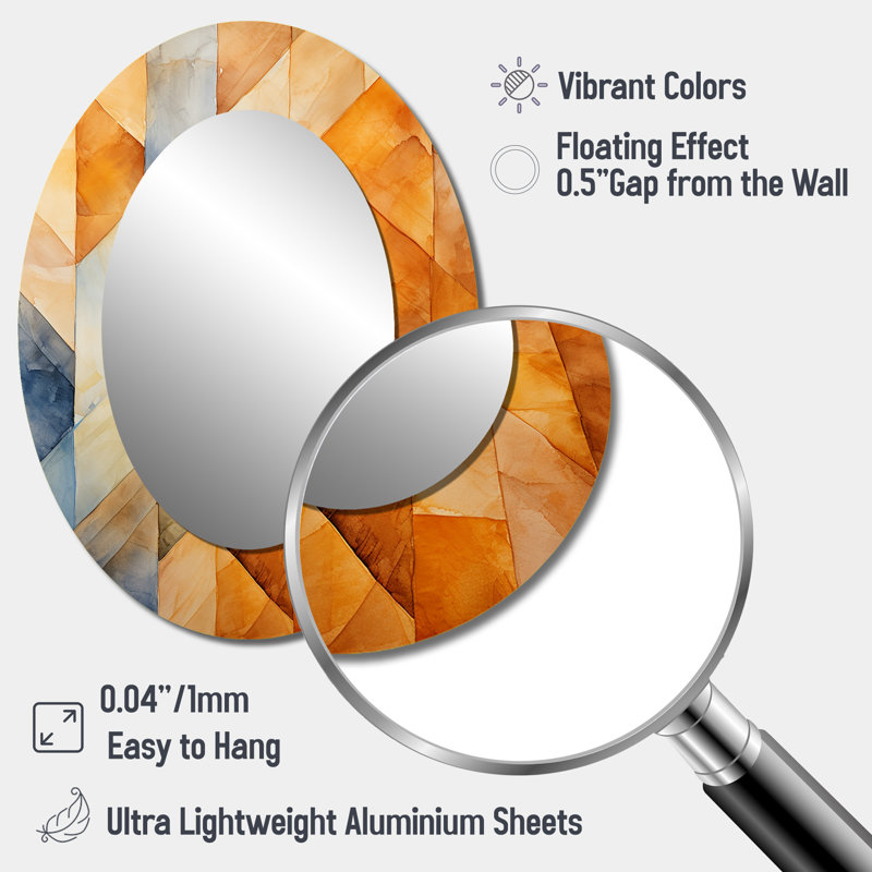 Topaz Tessellation I - Miroir mural ovale moderne jaune, 40 po x 30 po