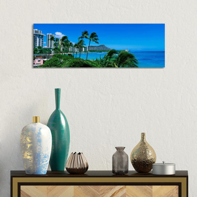 Palm Trees on the Beach, Waikiki Beach, Honolulu, Oahu, Hawaii, USA 1 Piece Wrapped Canvas Panoramic Wall Art