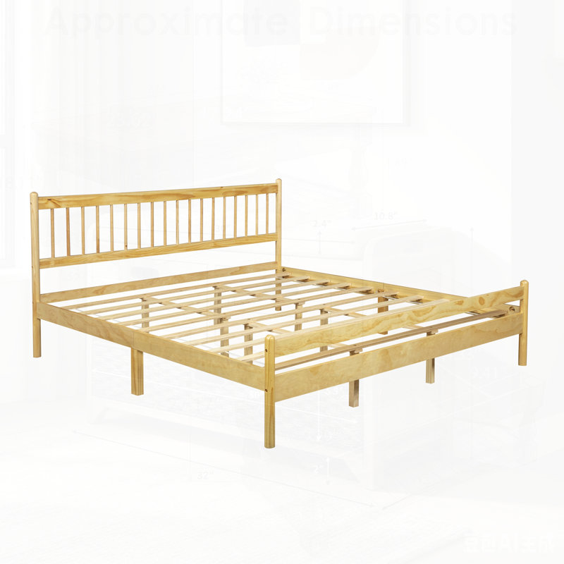 Lit en bois de pin de style traditionnel avec tête de lit, pied de lit et structure renforcée pour une durabilité et un confort accrus