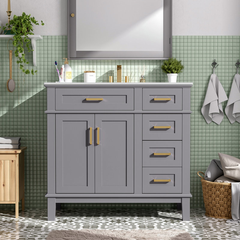 Meuble-lavabo pour salle de bain avec lavabo, portes à fermeture en douceur et tiroirs de rangement pour la salle de bain, meuble-lavabo pour l'organisation