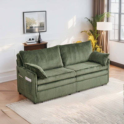 3-In-1 Convertible Sleeper With Side Pocket& USB Ports,73" Modern Corduroy Pull Out Sofa Bed For Living Room, Small Space