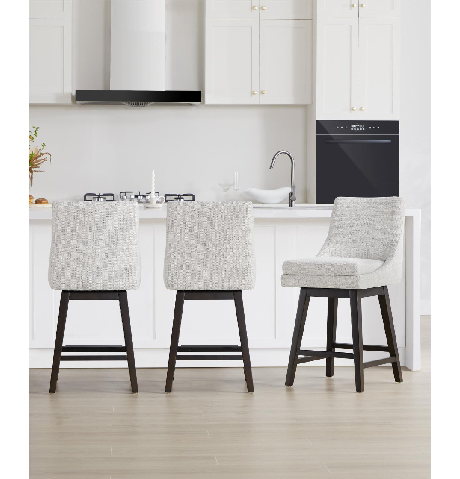 Zahara Neri Upholstered Swivel Counter Stool, Prestige Ivory Basketweave/Brown