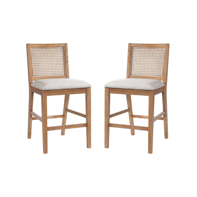 Tabourets de comptoir Calista, Coussin gris / structure naturelle