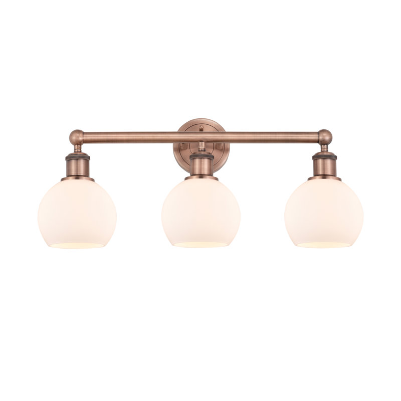 Éclairage pour salle de bain 3 lumières à intensité variable, Blanc mat, Cuivre antique, H 10,63 po x l 24 po x P 7,5 po