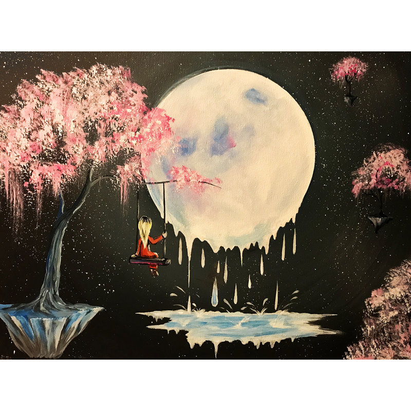 «Tree Swing Melty Moon» par Ed Capeau - reproduction d'art, H 24 po x l 18 po x 1,5 po, Toile tendue, Pas de tapis