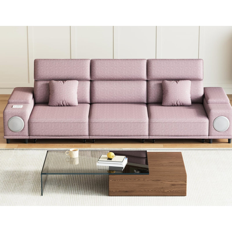Canapé d'angle électrique inclinable 3 places avec télécommande, panneau de chargement multimode, idéal pour se détendre à la maison la nuit, sièges rembourrés en mousse, base en bois d'eucalyptus, fauteuil inclinable électrique avec télécommande intelligente.